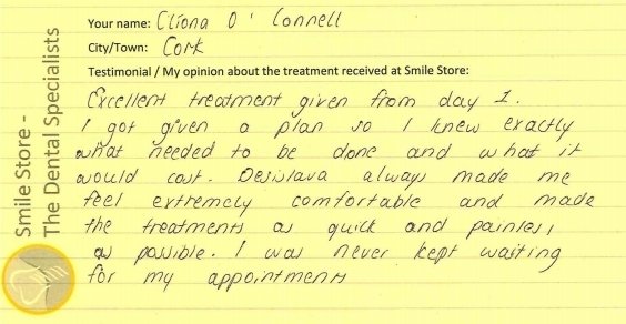 Cliona O’Connell Crown and Root Canal Treatment Testimonial with Smile Store