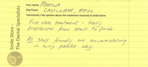 Martina from Castlebar, Co. Mayo Reviews Smile Store in Cork