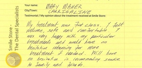 Mary Maher Fillings Testimonial with Smile Store